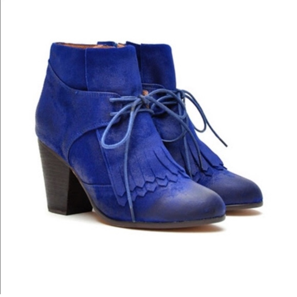 Jeffrey Campbell Handmade Ibiza Leather Ankle Bootie Blue Leather Fringe